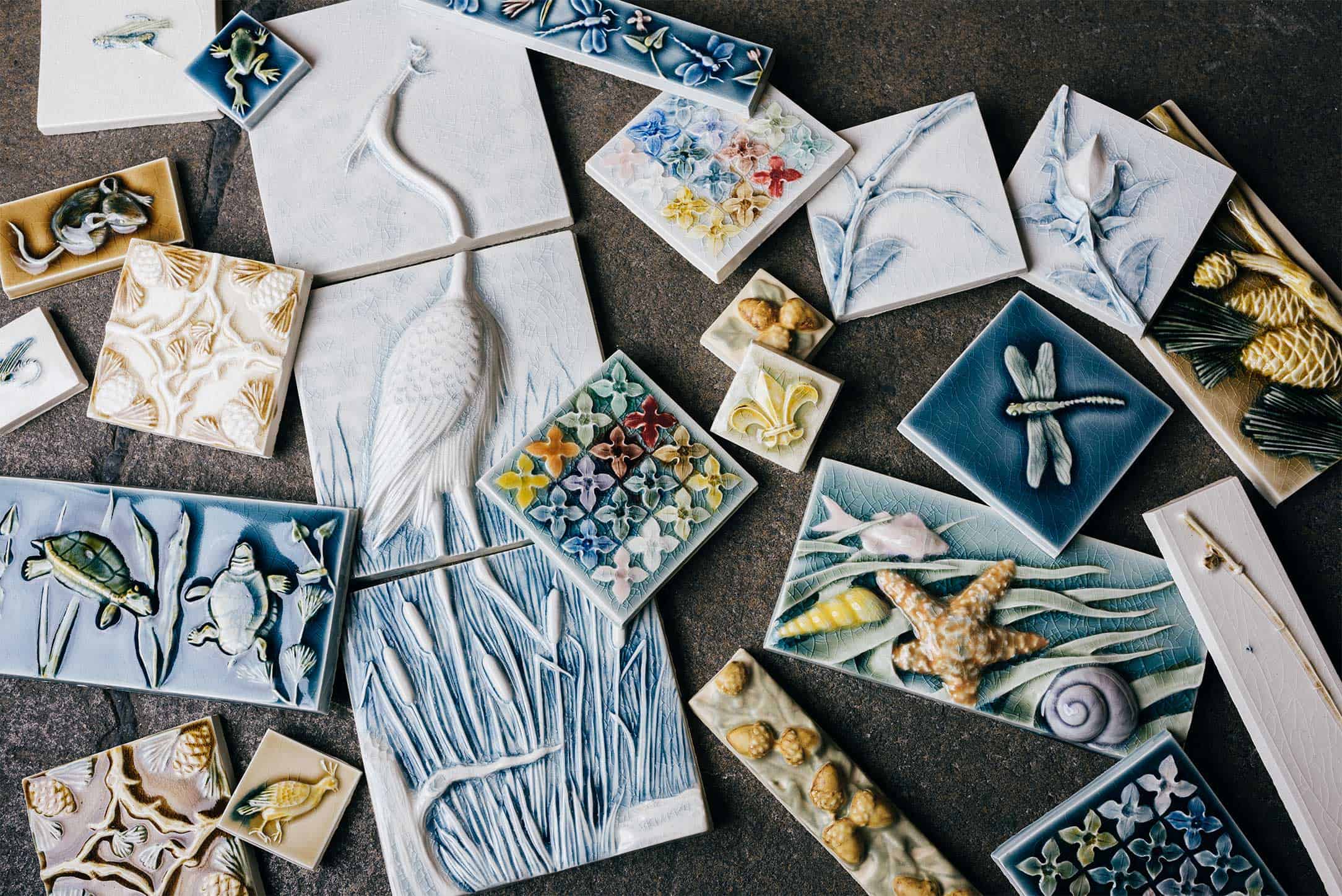 hand painting thematic relief tile   Pratt + Larson   