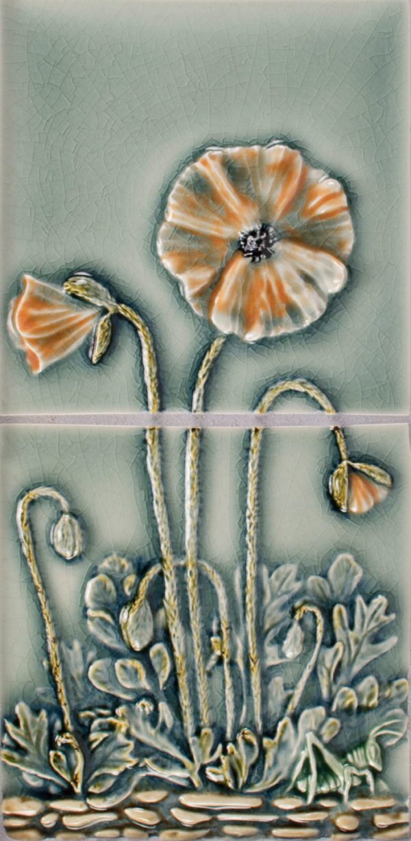 Pratt and Larson Tile 6×12 Poppy flower panel WW7   Pratt + Larson   