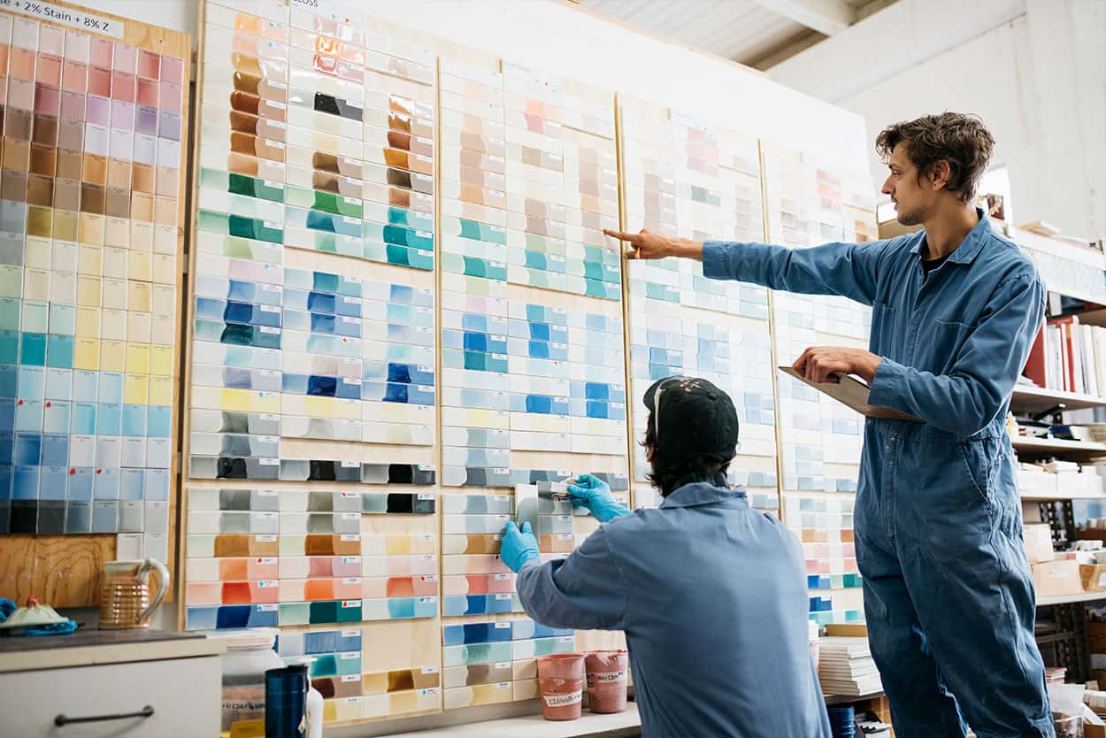two workers matching tile glaze color - Pratt + Larsonnbspnbspnbsp